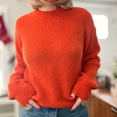 Veronica Beard Melinda Crewneck Sweater in Bright Orange, Large
