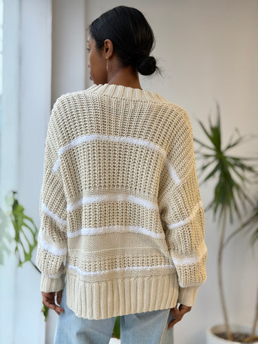 La Ligne Plage Cream & Ivory Stripe Sweater, Small