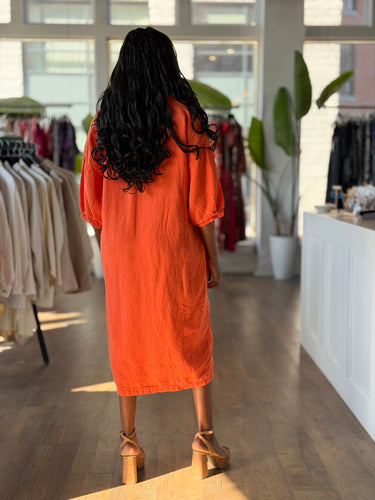Ilana Kohn Orange Linen Button Up Dress, Medium
