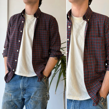 Wool & Prince Plaid Burgundy Down Shirt, Men's Small