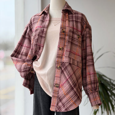 Anthropologie Pink & Burgundy Woven Shacket - couple pulls, XSmall