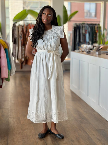 Doen Ivory Eyelet Maxi Dress- as is, discoloration, Medium
