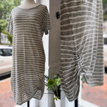Emerson Fry Gray & White Striped Linen Knit Dress, Small
