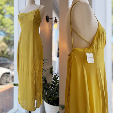 Free People NWT City Cool Slip Dress in Chartreuse Gold, Medium