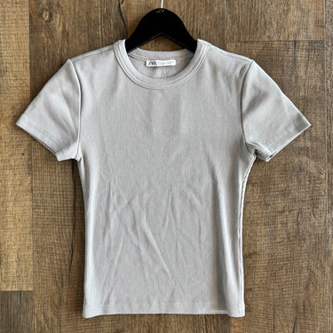 Zara Blue Ribbed Tee, Small