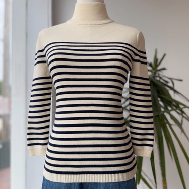 La Ligne Cream & Navy Striped Sweater, Small