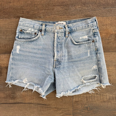 Agolde Light Wash Distressed Parker Long Shorts, 26