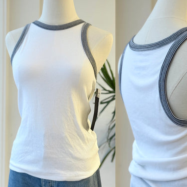 Rachel Zoe NWT Black Stripe Trim White Tank Top, Medium