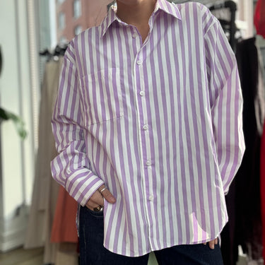 The Frankie Shop Purple & White Striped Button Up Shirt, XSmall
