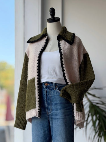 Zara Zip Up Colorblock Sweater, Small