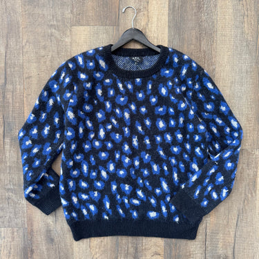 APC Blue Leaopard Print Sweater- as is, faint stains, XL