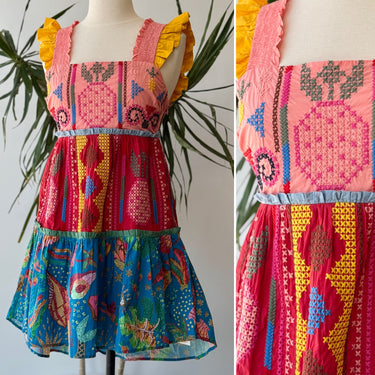 Farm Rio Color Block Mini Embroidered Dress, XSmall