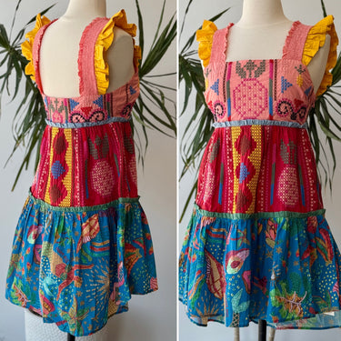 Farm Rio Color Block Mini Embroidered Dress, XSmall
