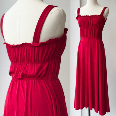 Reformation Red Smocked Jersey Midi Dress, Small