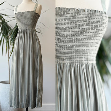 La Ligne Smocked Sage Striped Midi Dress, Small