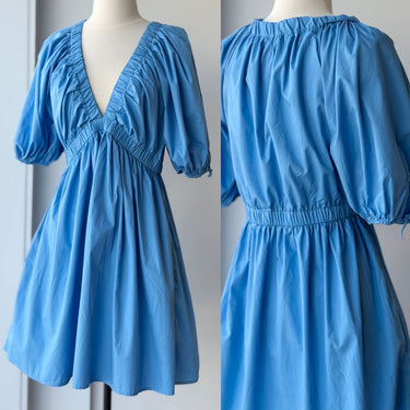Abercrombie & Fitch Sky Blue Puff Sleeve Mini Dress, Medium Tall