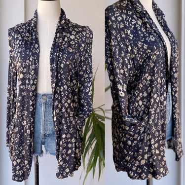 Humaniod Navy Floral Print Collared Shirt, Small