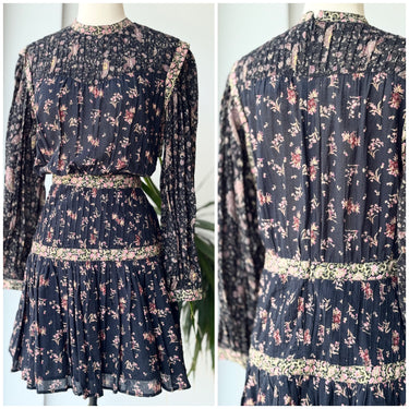 La Vie Rebecca Taylor Mixed Print Black Floral Dress, Medium