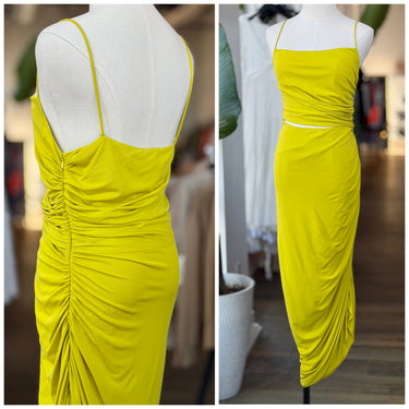 Halston Neon Yellow Ruched Dress, 10