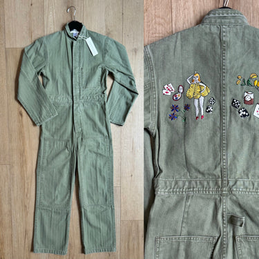Caron Callahan NWT Green Embroidered Fincher Coveralls Jumpsuit, Small