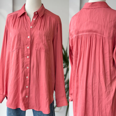 Anthropologie Coral Satiny Button Up, Small