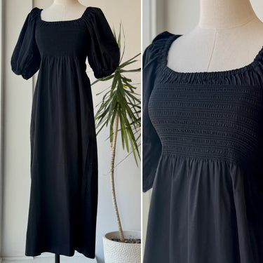 La Ligne Black Puffed Sleeve Smocked Dress, Small