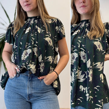 Birds of Paradis Dark Floral Blouse, Large