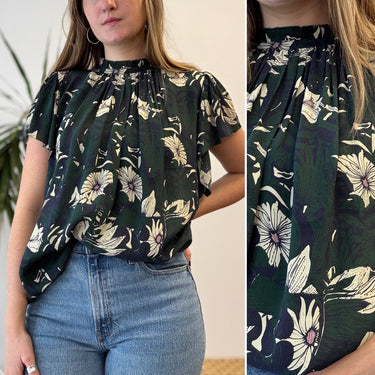 Birds of Paradis Dark Floral Blouse, Large