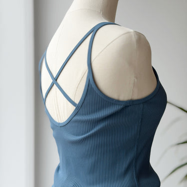 Vuori Blue Ribbed V Neck Tank, Small