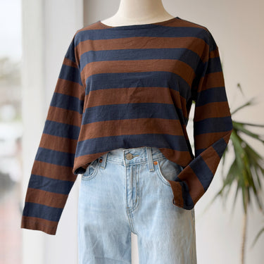 Everlane Brown & Navy Striped Top, Small