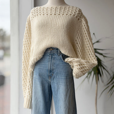 Love Shack Fancy NWT Larson Crop Sweater in Antique White, Large