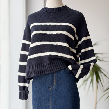 Not Monday Navy and White Striped Sweater- as is, pilling, Small