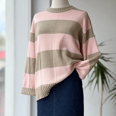 Donni. Pink and Brown Striped Sweater, Small