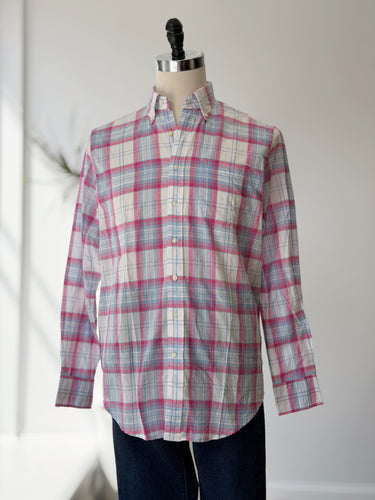 Sid Mashburn NWT Button Down Sport Shirt in Pink & Blue Plaid, Men's Medium