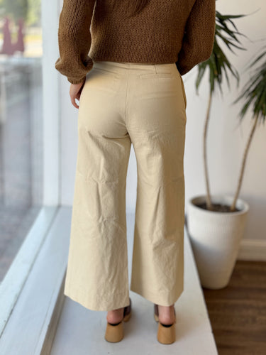 Pringle of Scotland Cream Wide Leg Canvas Pants, US 2