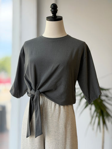 Rita Row Charcoal Tie Crop T-Shirt, Medium