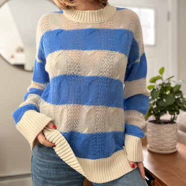 Veronica Beard Loose Knit Blue Stripe Sweater as is , Large