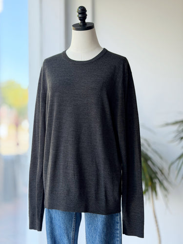 Uniqlo Charcoal 100% Wool Lightweight Crewneck Sweater, Large