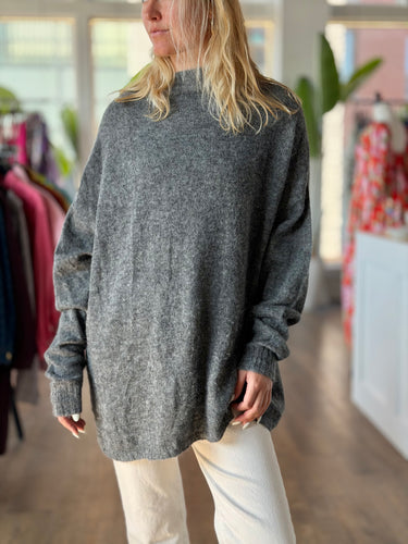 Francie Grey Knit Mock Neck Sweater- as is, pilling, Free Size