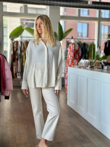La Ligne Plisse Cream Button Up, Large