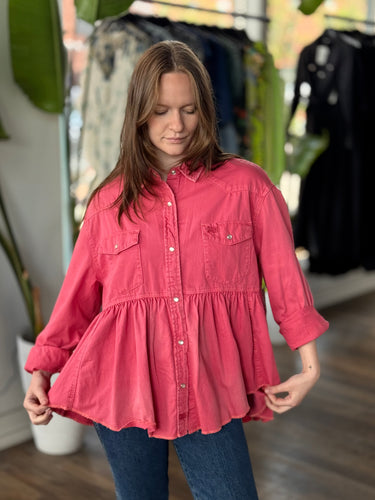 We The Free NWT Pink Love Peplum Shirt, Medium