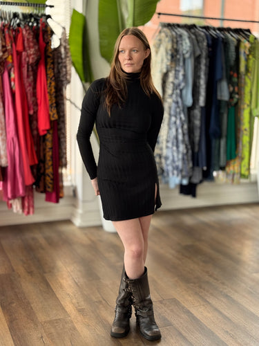 black mini dress reformation Reformation Black Ribbed Mock Neck Mini Dress, XS – Haberdashery Resale  Clothing Co