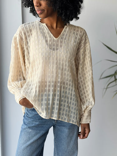 Nili Lotan Sheer Embroidered Blouse in Cream, Medium