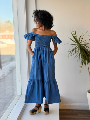 Sea NY Simona Smocked Blue Dress, XSmall