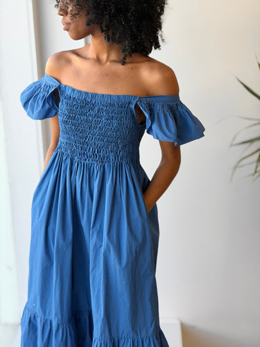Sea NY Simona Smocked Blue Dress, XSmall